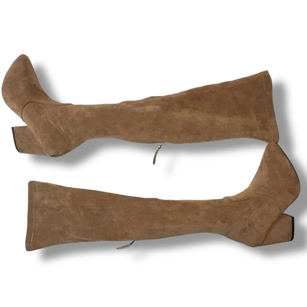 Tan Faux Suede Thigh High Boots Pointed Toe Sexy Over‎ the Knee Size 6.5/37 NEW